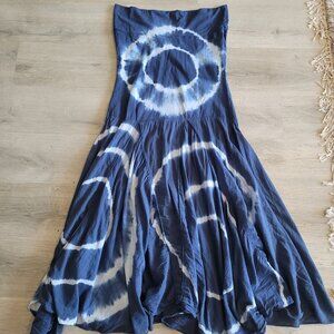 Vintage Y2K Tie Dye Maxi Free Boho Hippy People Blue White Dress Size M Cotton